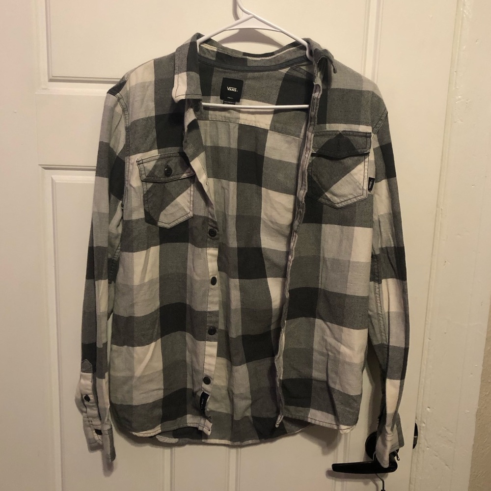 Vans men plaid white and grey flannel. Size small